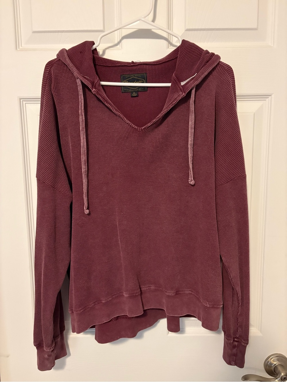 Washed Waffle-Knit Hooded Pullover - Dusty Plum
